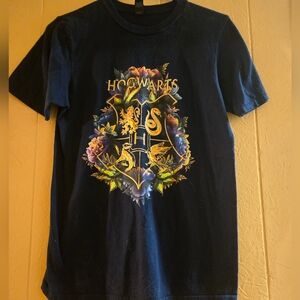 Harry Potter Hogwarts Houses Floral Crest T-Shirt Navy Unisex Small
